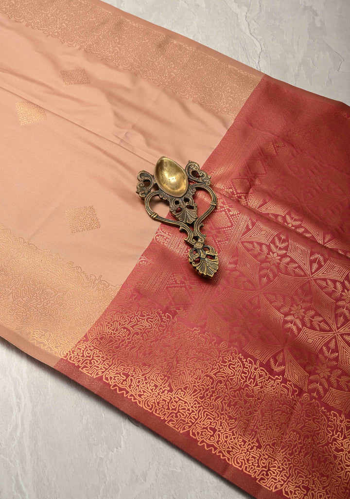 Sand Stone Kanchi Semi Silk Saree with Geometric Buttas and Abstract Zari Border