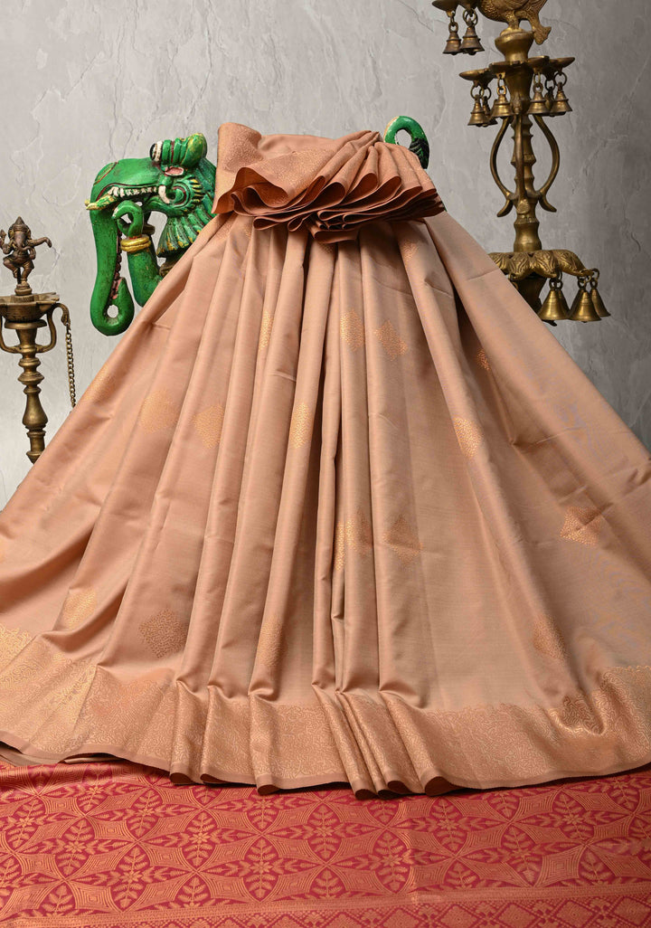 Sand Stone Kanchi Semi Silk Saree with Geometric Buttas and Abstract Zari Border