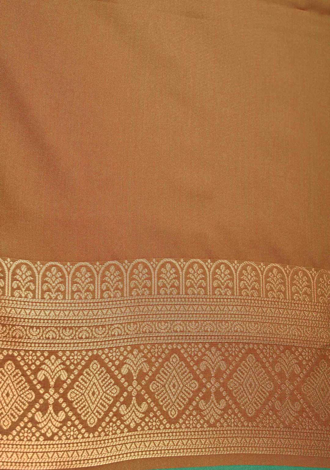 Green Kanchi Semi Silk Saree with Geometric Buttas and Abstract Zari Border
