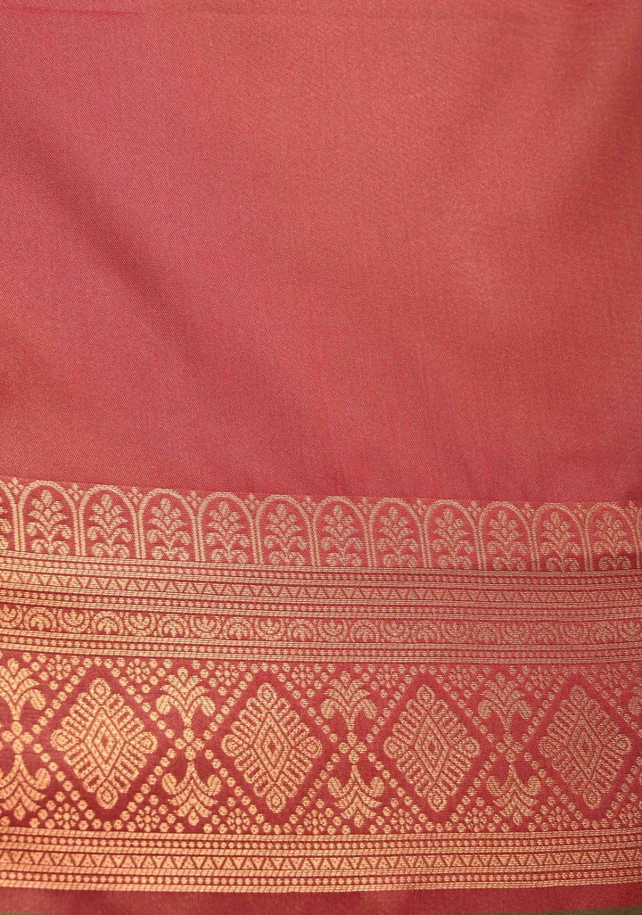 Green Dual Tone  Kanchi Semi Silk Saree with Geometric Buttas and Abstract Zari Border