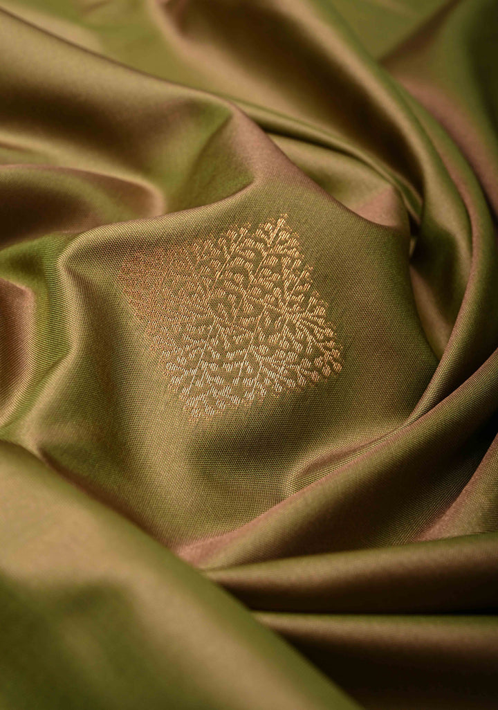 Green Dual Tone  Kanchi Semi Silk Saree with Geometric Buttas and Abstract Zari Border