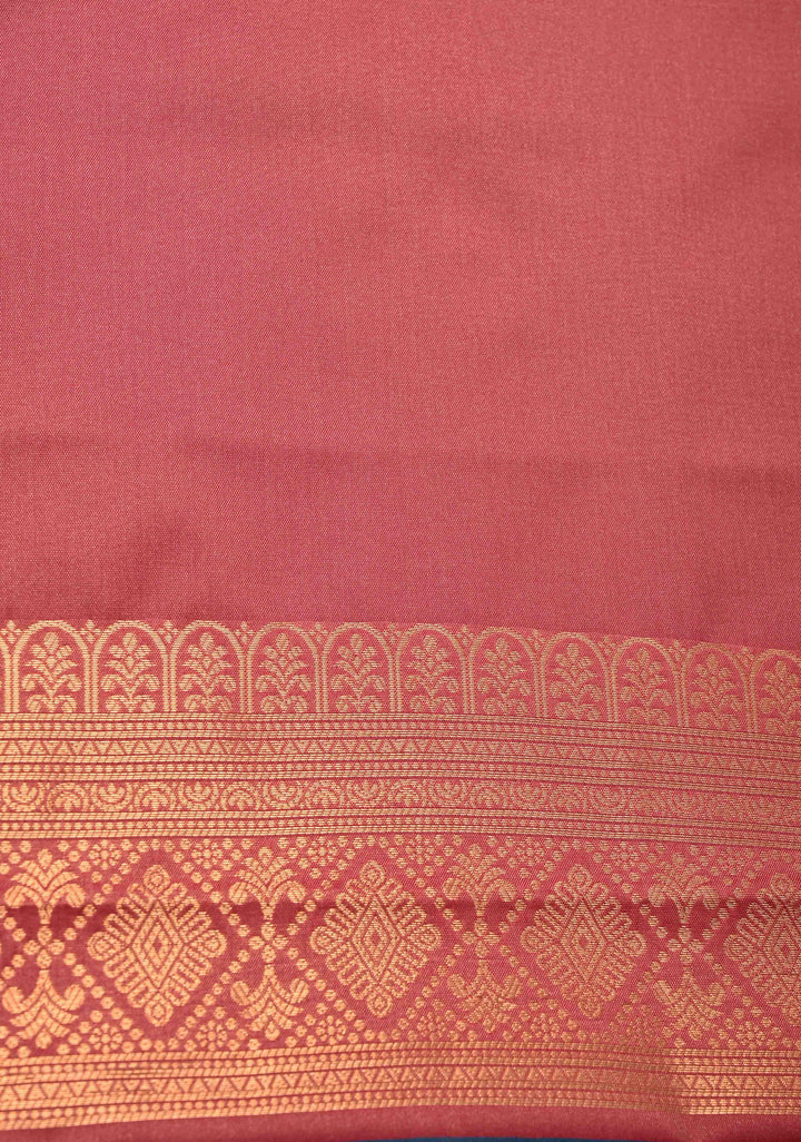 Peacock Blue Dual Tone Kanchi Semi Silk Saree with Geometric Buttas and Abstract Zari Border