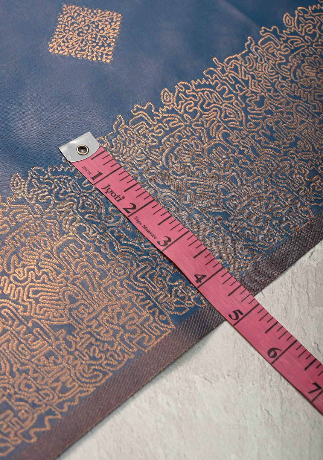 Peacock Blue Dual Tone Kanchi Semi Silk Saree with Geometric Buttas and Abstract Zari Border