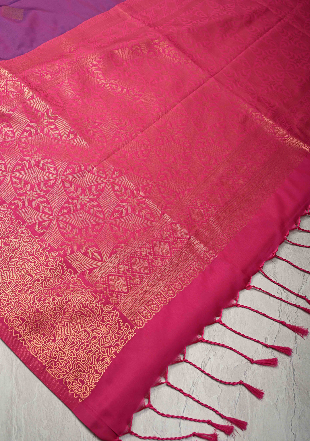 Purple Dual tone Kanchi Semi Silk Saree with Geometric Buttas and Abstract Zari Border