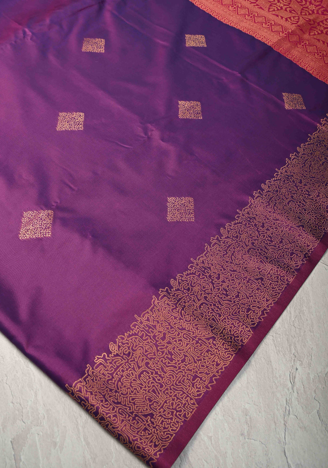 Purple Dual tone Kanchi Semi Silk Saree with Geometric Buttas and Abstract Zari Border
