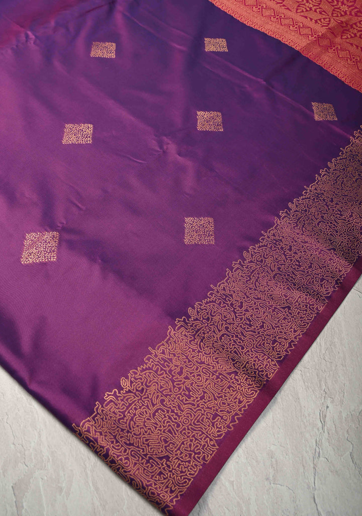 Purple Dual tone Kanchi Semi Silk Saree with Geometric Buttas and Abstract Zari Border