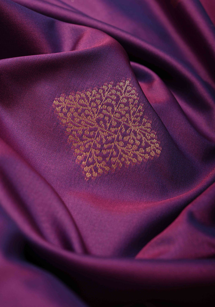 Purple Dual tone Kanchi Semi Silk Saree with Geometric Buttas and Abstract Zari Border