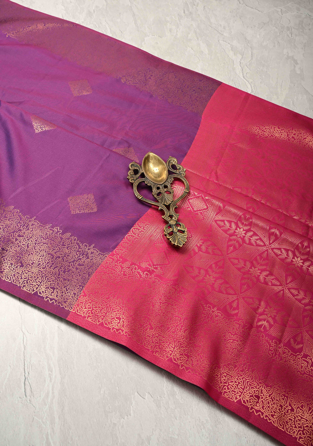 Purple Dual tone Kanchi Semi Silk Saree with Geometric Buttas and Abstract Zari Border