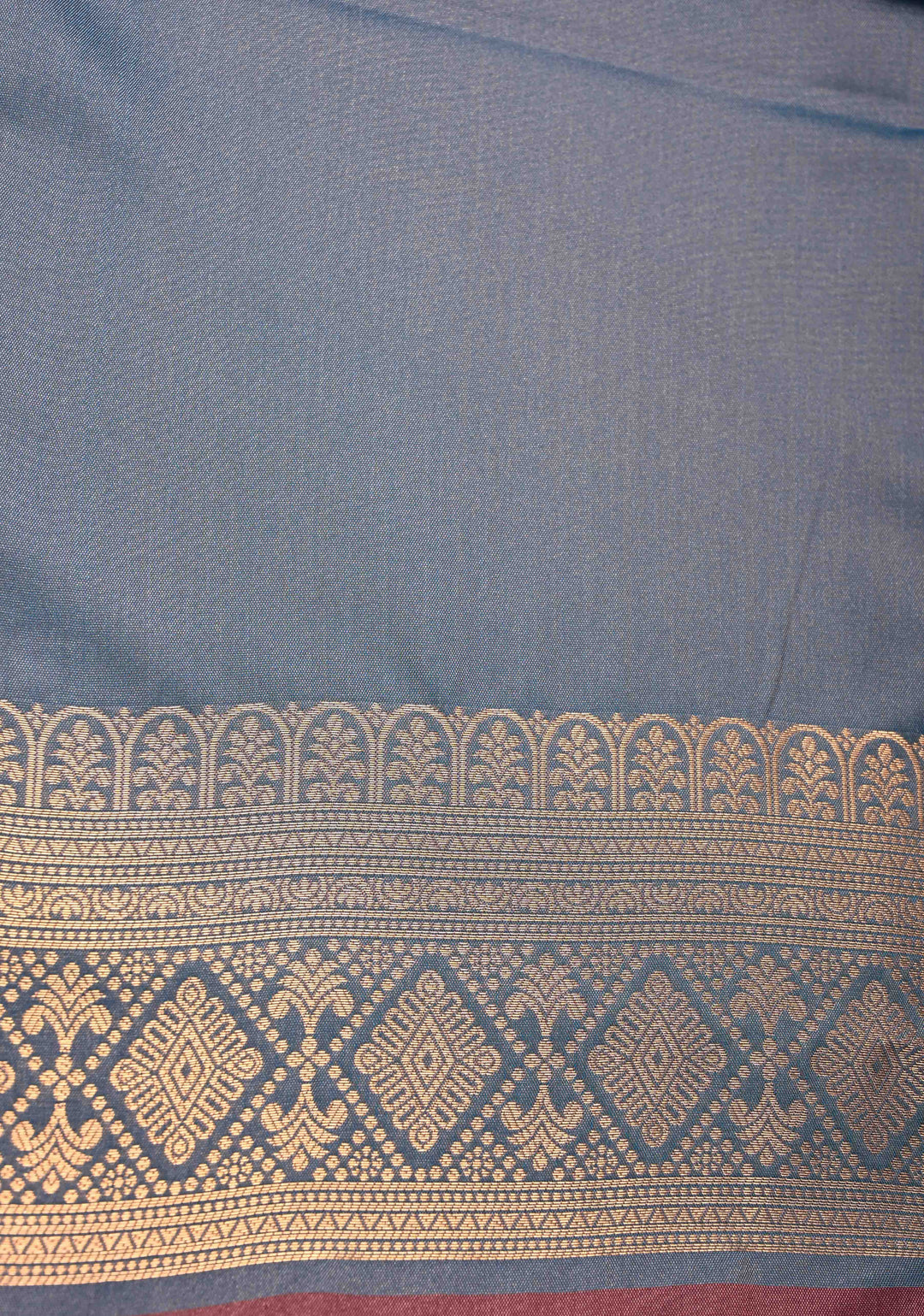 Dark Mauve  Kanchi Semi Silk Saree with Geometric Buttas and Abstract Zari Border