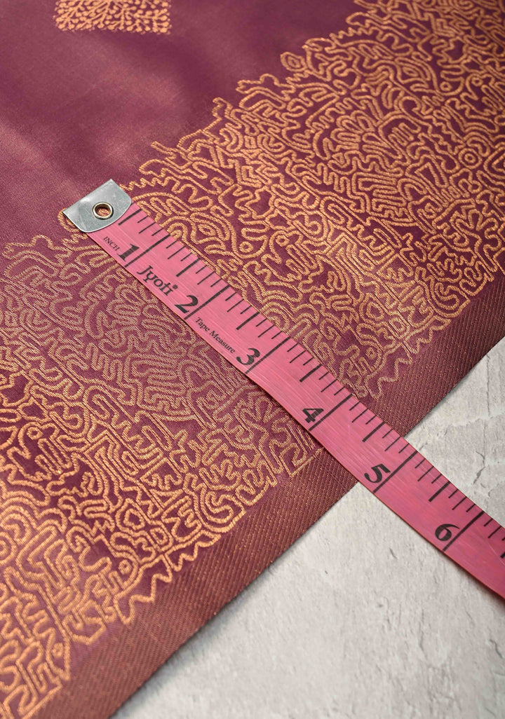 Dark Mauve  Kanchi Semi Silk Saree with Geometric Buttas and Abstract Zari Border