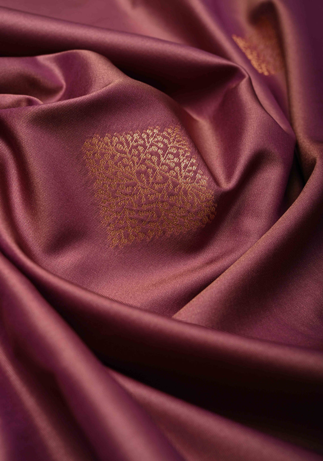 Dark Mauve  Kanchi Semi Silk Saree with Geometric Buttas and Abstract Zari Border