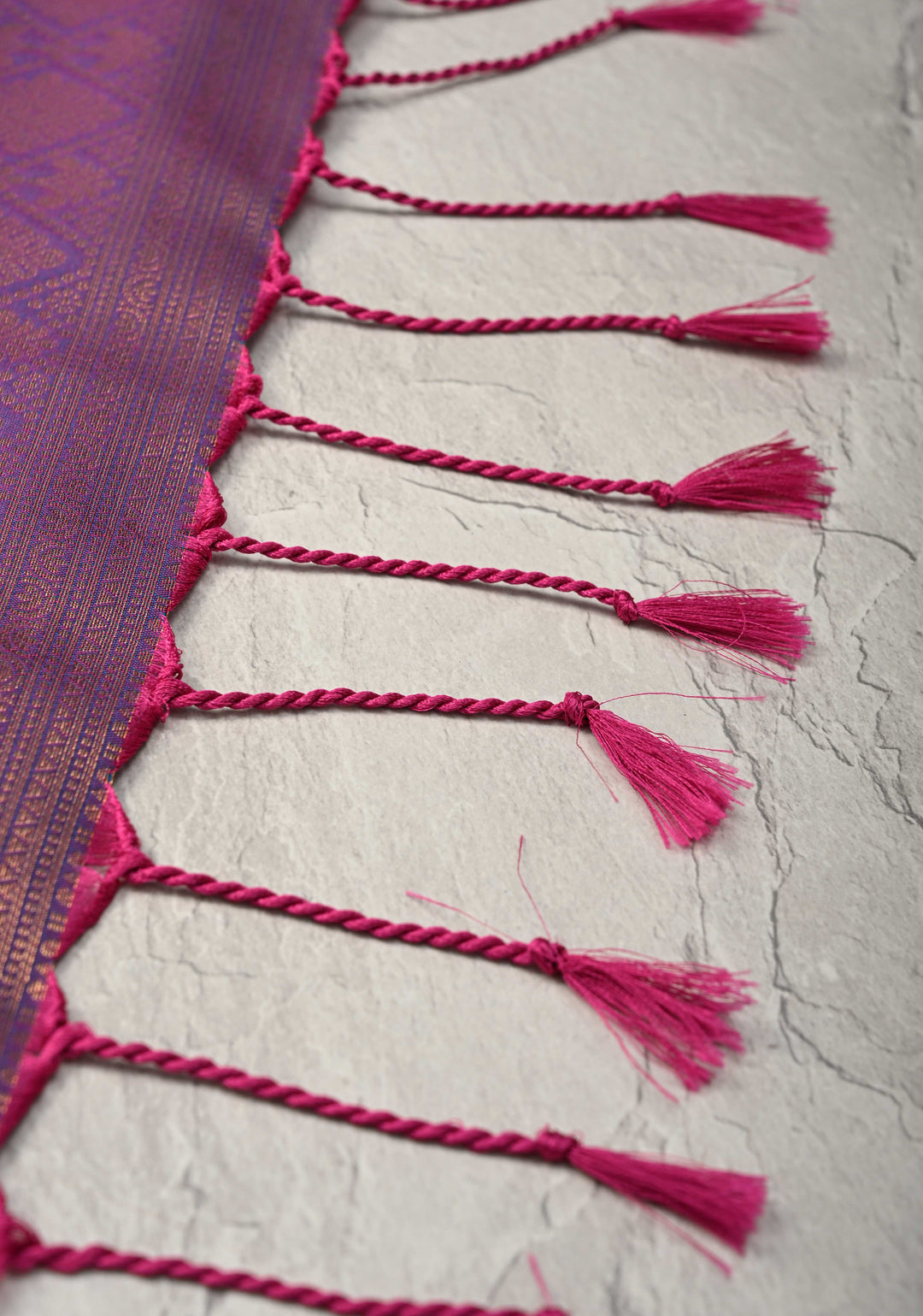 French Rose Kanchi Semi Silk Saree with Geometric Buttas and Abstract Zari Border
