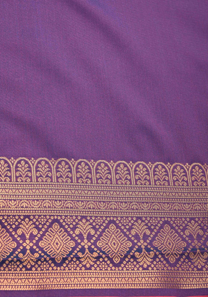 French Rose Kanchi Semi Silk Saree with Geometric Buttas and Abstract Zari Border