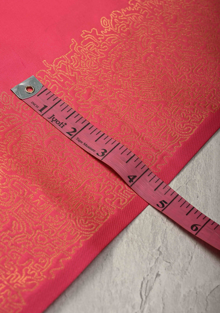 French Rose Kanchi Semi Silk Saree with Geometric Buttas and Abstract Zari Border