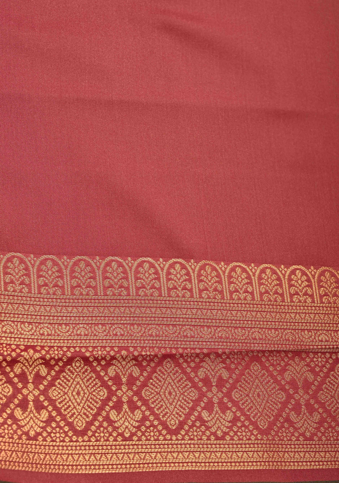 Green-Brown Dual tone Kanchi Semi Silk Saree with Geometric Buttas and Abstract Zari Border