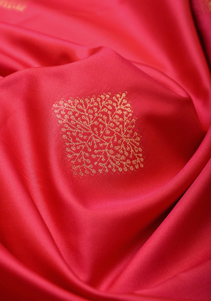 Hot Pink Kanchi Semi Silk Saree with Geometric Buttas and Abstract Zari Border