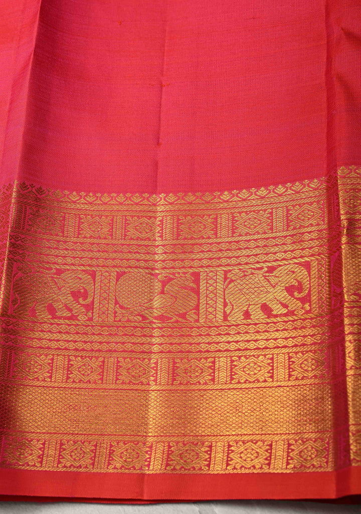 Purple Kanjivaram Pure Silk Saree with Gold and Silver Floral,Elephant Butta with contrast zari Border | SILK MARK CERTIFIED