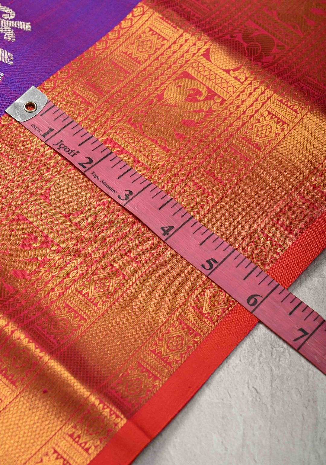 Purple Kanjivaram Pure Silk Saree with Gold and Silver Floral,Elephant Butta with contrast zari Border | SILK MARK CERTIFIED