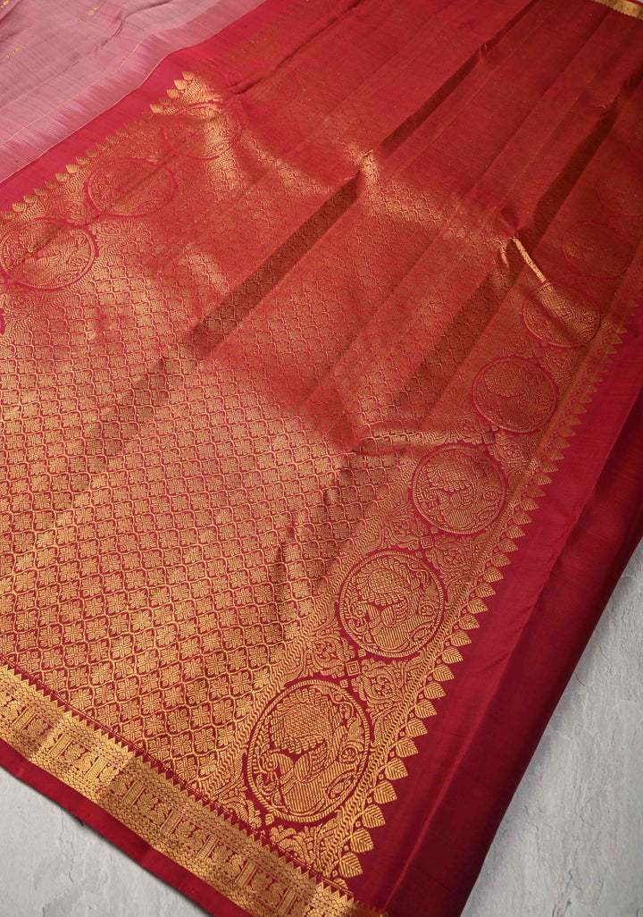 Onion Pink Pure Kanjivaram Silk Saree with Zari Buttas and Minimal Zari Border | SILK MARK CERTIFIED