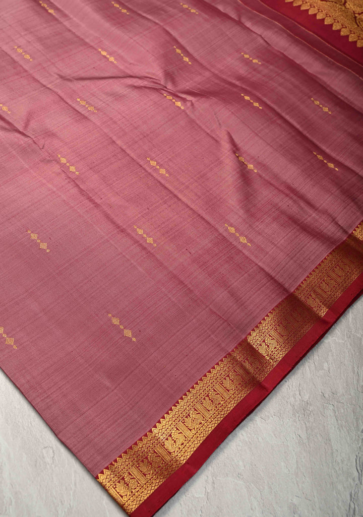 Onion Pink Pure Kanjivaram Silk Saree with Zari Buttas and Minimal Zari Border | SILK MARK CERTIFIED