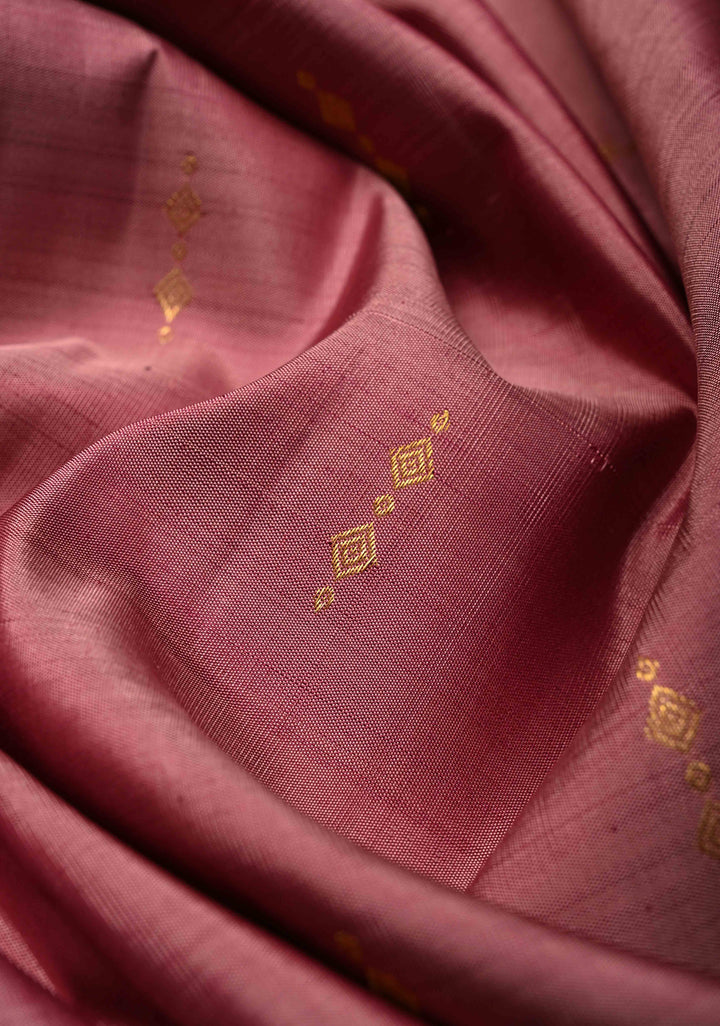 Onion Pink Pure Kanjivaram Silk Saree with Zari Buttas and Minimal Zari Border | SILK MARK CERTIFIED