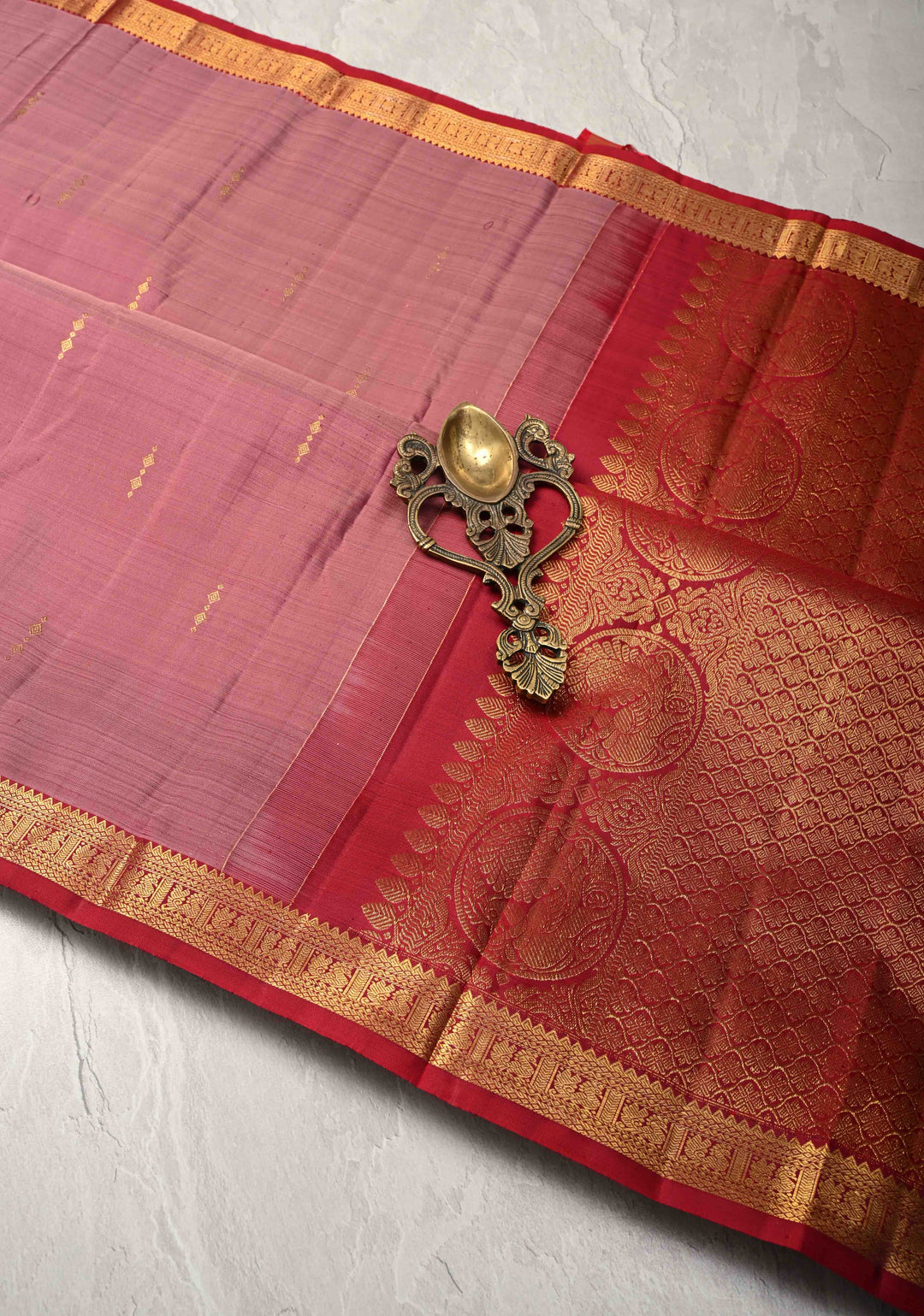 Onion Pink Pure Kanjivaram Silk Saree with Zari Buttas and Minimal Zari Border | SILK MARK CERTIFIED