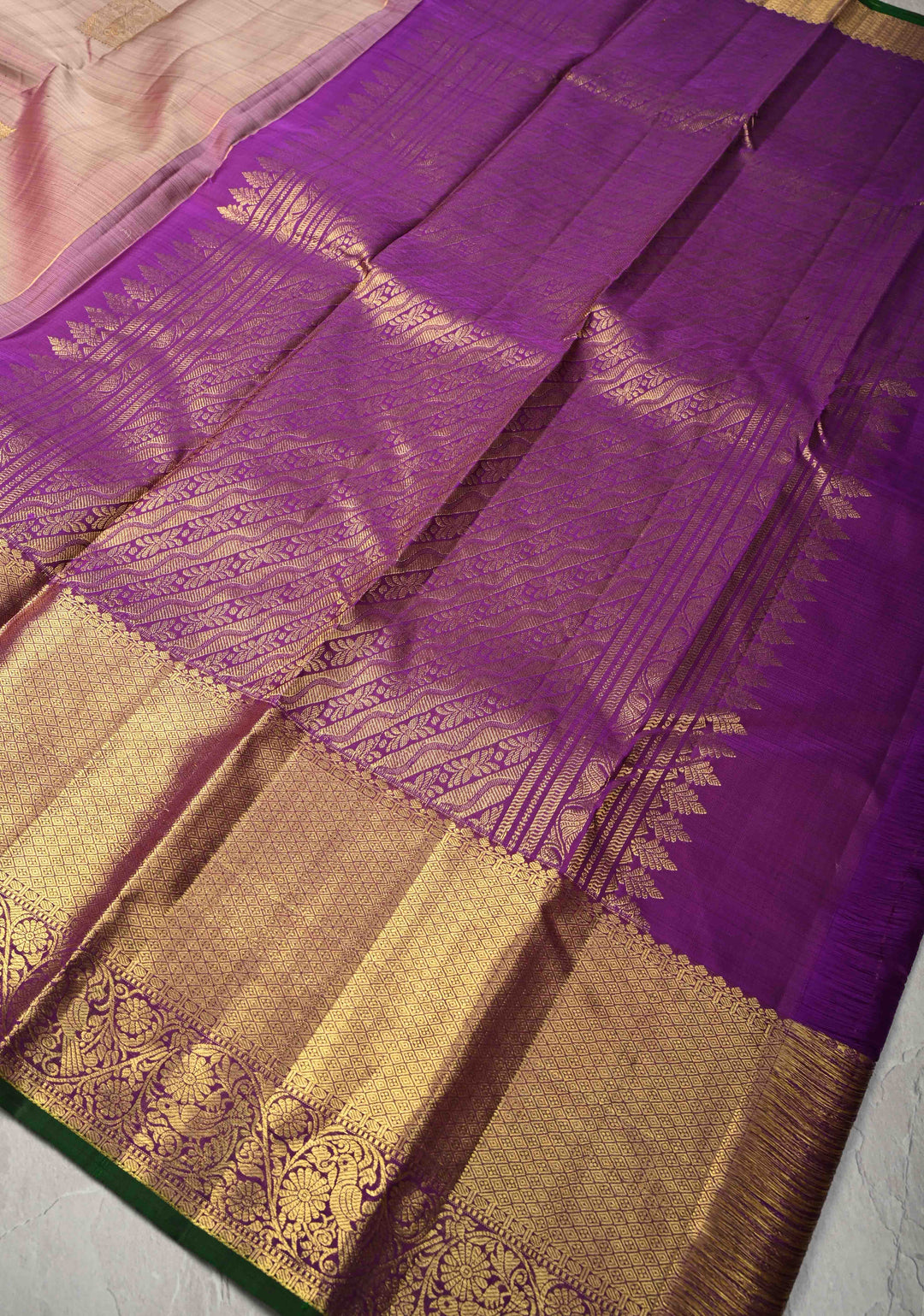 Dusty Mauve Kanjivaram Pure Silk Saree with zari Buttas and Wide Contrast Jari Border | SILK MARK CERTIFIED