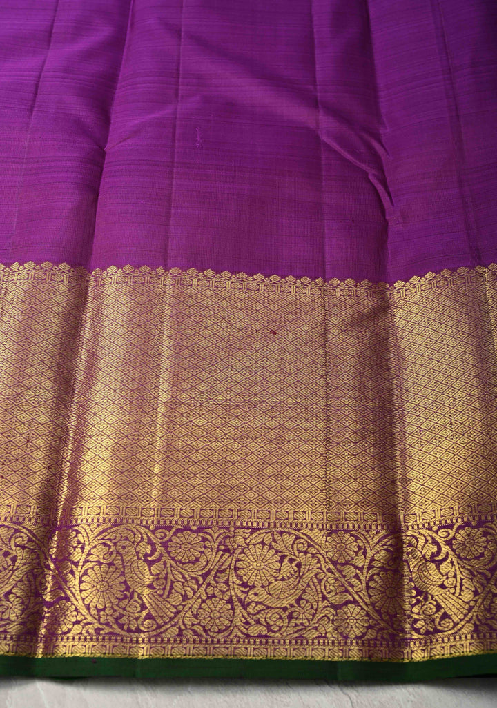 Dusty Mauve Kanjivaram Pure Silk Saree with zari Buttas and Wide Contrast Jari Border | SILK MARK CERTIFIED