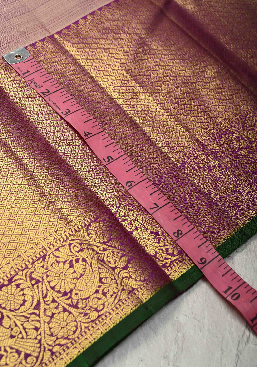 Dusty Mauve Kanjivaram Pure Silk Saree with zari Buttas and Wide Contrast Jari Border | SILK MARK CERTIFIED