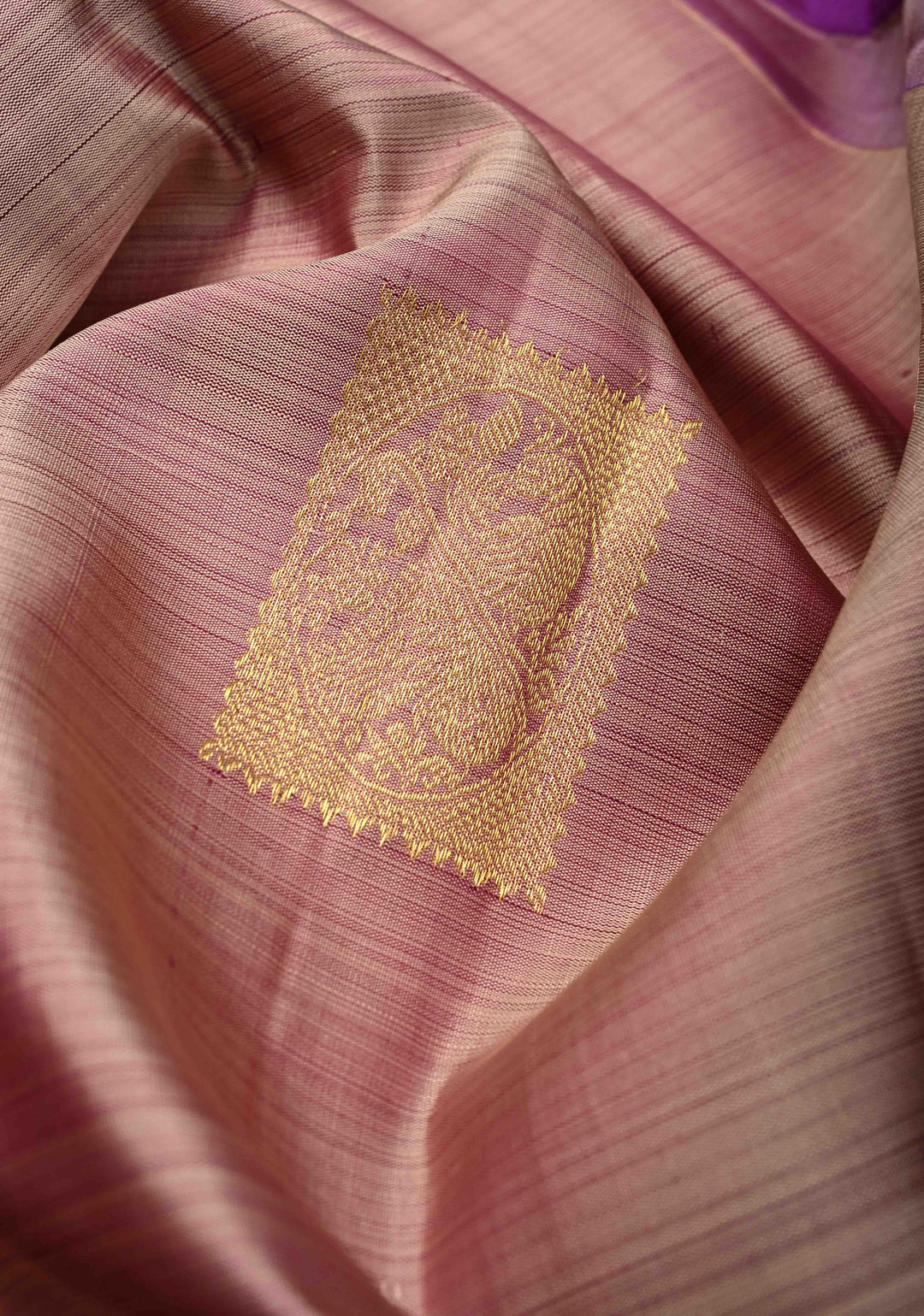 Dusty Mauve Kanjivaram Pure Silk Saree with zari Buttas and Wide Contrast Jari Border | SILK MARK CERTIFIED