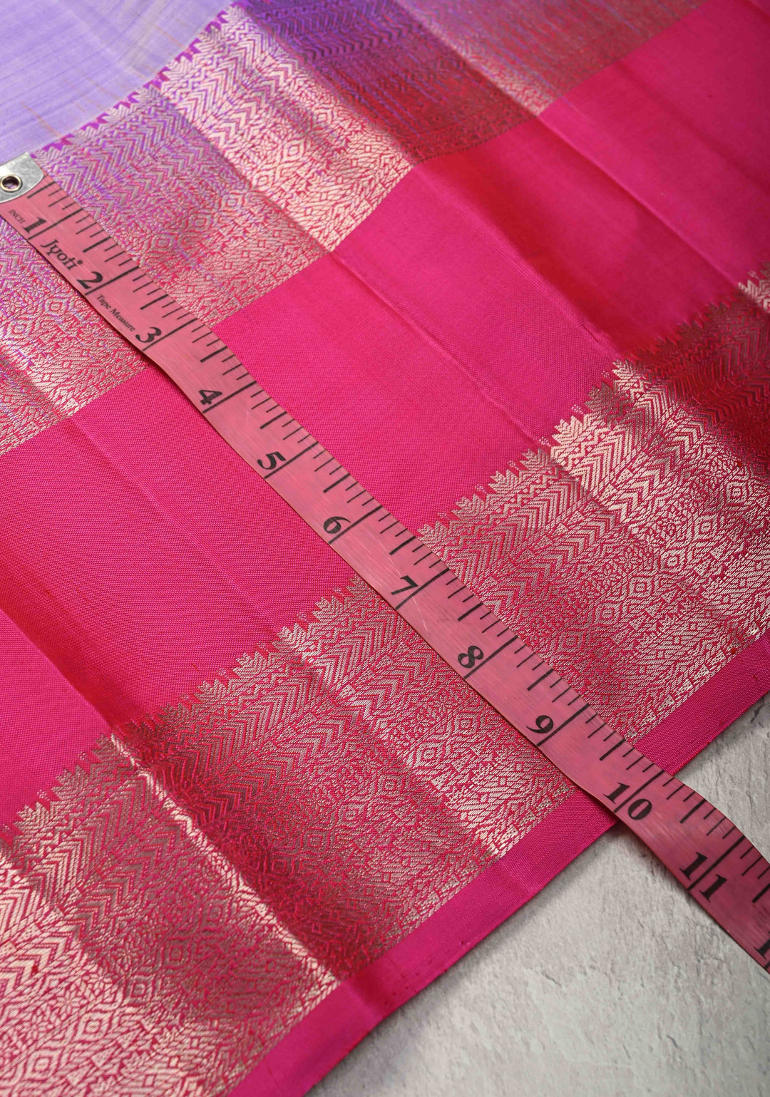 Lilac Kanjivaram Pure Silk Saree with Gold and Silver zari Buttas and Wide Contrast Rettaipet Border | SILK MARK CERTIFIED