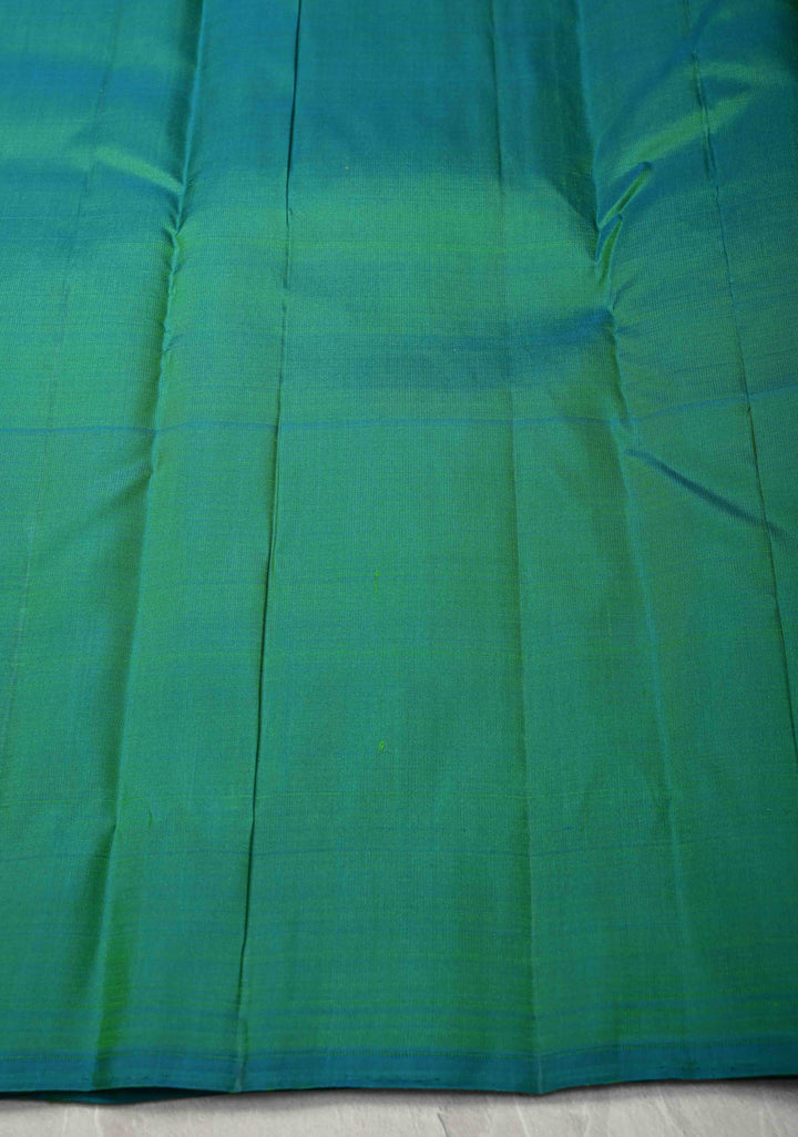 Chartreuse Kanjivaram Pure Silk Saree with zari Butti and Distinct Radha Krishna Motifs on Border | SILK MARK CERTIFIED