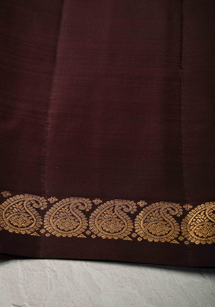 Dark Mauve Pure Kanjivaram Silk Saree with Zari Buttas and Minimal Zari Border | SILK MARK CERTIFIED