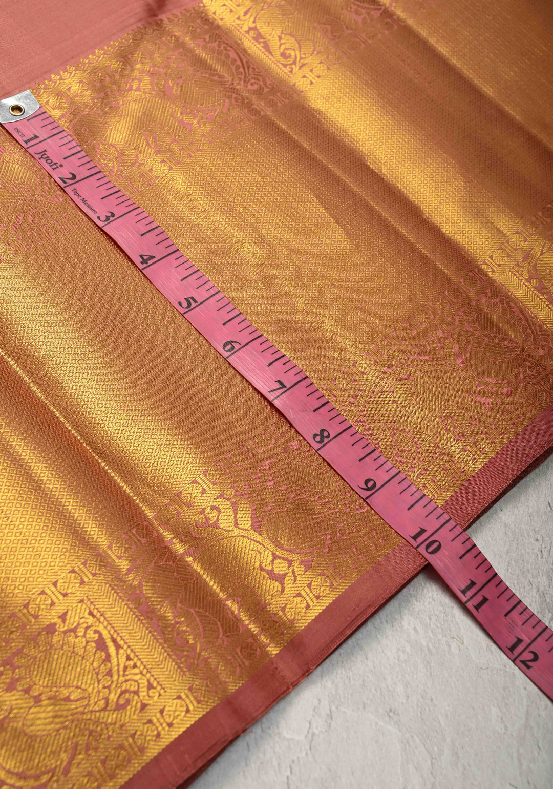 Copper Dusty Pure Kanjivaram Silk Saree with Ganda `Berunda Buttas and Contrast Wide Zari Border | SILK MARK CERTIFIED