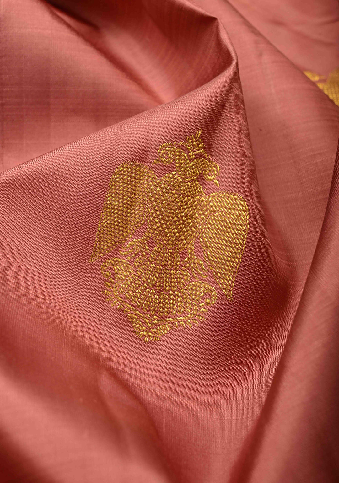 Copper Dusty Pure Kanjivaram Silk Saree with Ganda `Berunda Buttas and Contrast Wide Zari Border | SILK MARK CERTIFIED