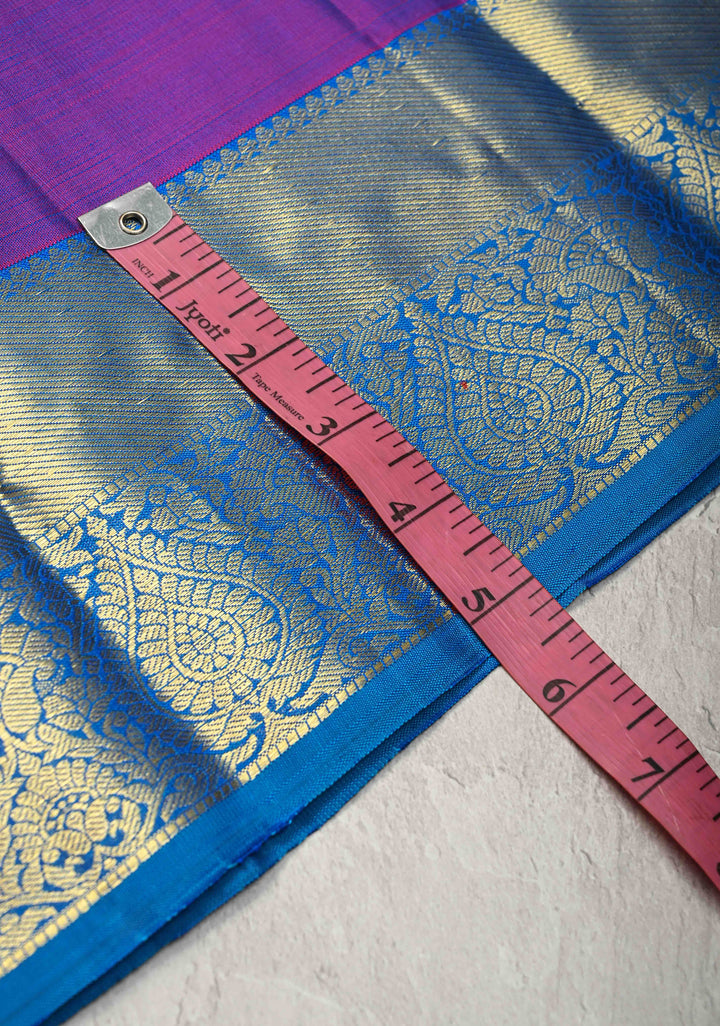 Purple Dual tone Pure Kanjivaram Silk Saree with Squre Buttas and Zari Border | SILK MARK CERTIFIED
