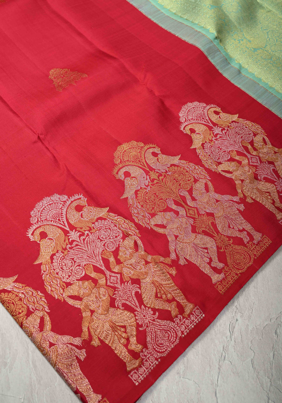 Rani Pink Pure Kanjivaram Silk Saree with Twin Peacock and Apsara Gold-Silver Zari Border | SILK MARK CERTIFIED