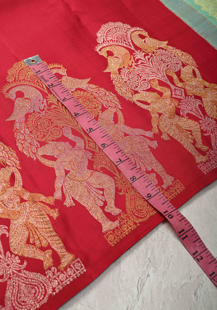 Rani Pink Pure Kanjivaram Silk Saree with Twin Peacock and Apsara Gold-Silver Zari Border | SILK MARK CERTIFIED