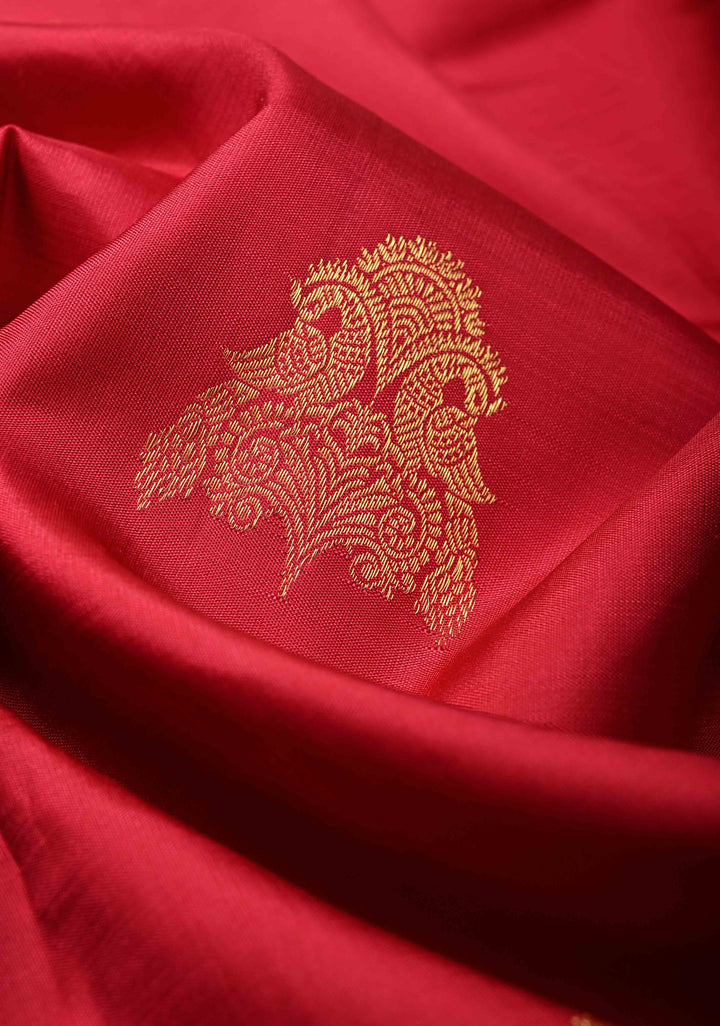 Rani Pink Pure Kanjivaram Silk Saree with Twin Peacock and Apsara Gold-Silver Zari Border | SILK MARK CERTIFIED
