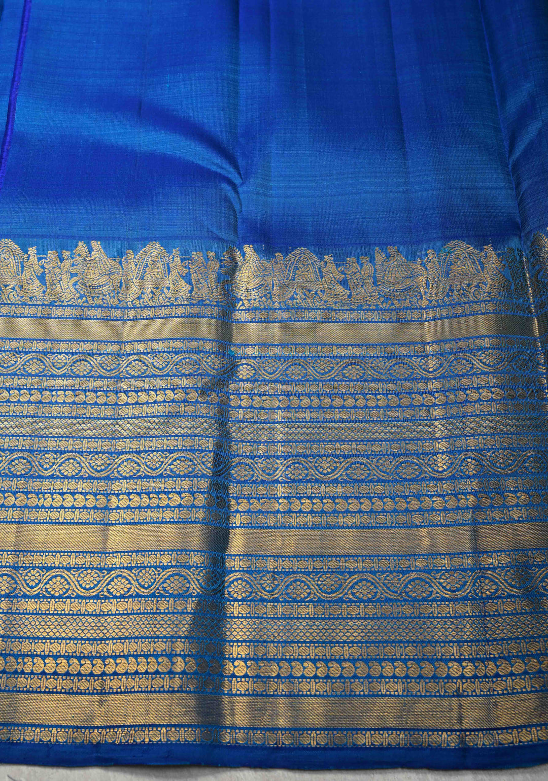 1 Gram Zari Cyan Pure Kanjivaram Silk Saree with Zari Buttas and Contrast Wide Zari Border | SILK MARK CERTIFIED