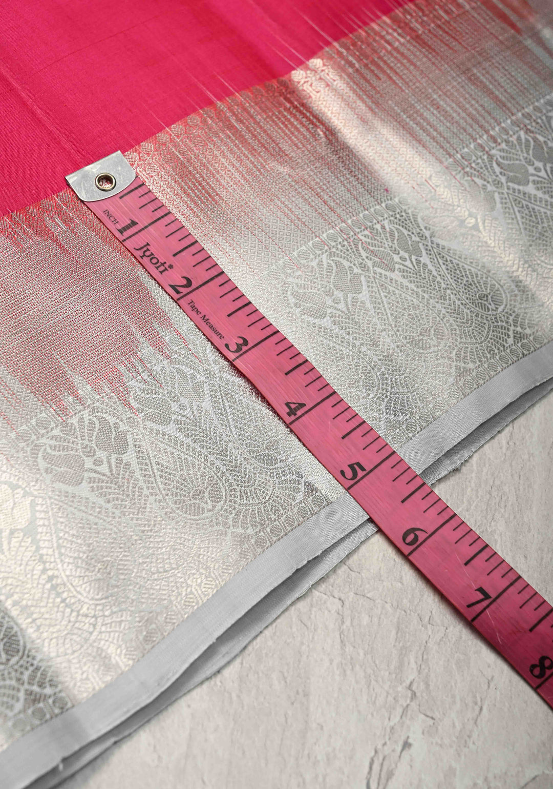 Dark Pink Pure Kanjivaram Silk Saree with Zari Buttas and Contrast Zari Border | SILK MARK CERTIFIED