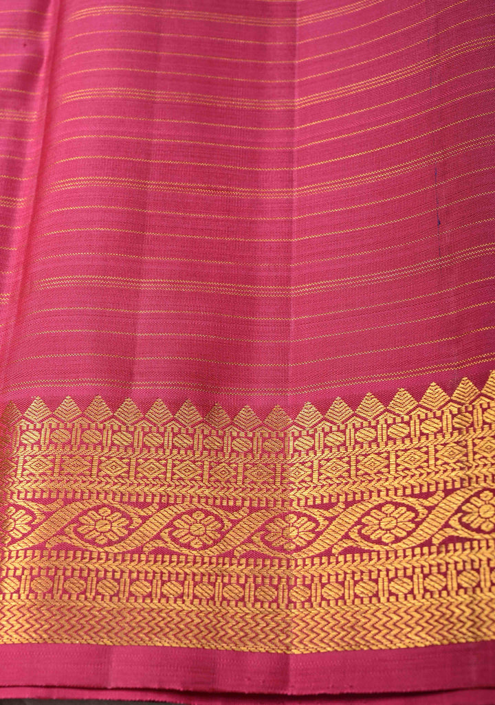 Zari Checks on Pure Kanjivaram Silk Saree in Dark Green Dual tone with Contrast Zari Border | SILK MARK CERTIFIED