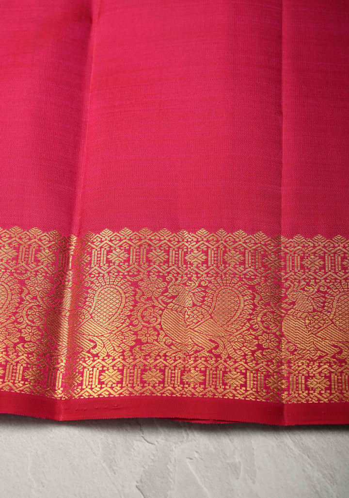 Green-Pink Dual tone Pure Kanjivaram Silk Saree with Zari Buttas and Zari Border | SILK MARK CERTIFIED