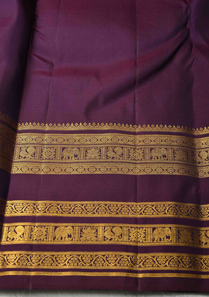 Zari Stripes and Buttas on Pure Kanjivaram Silk Saree in Sage Green with Contrast Zari Border | SILK MARK CERTIFIED