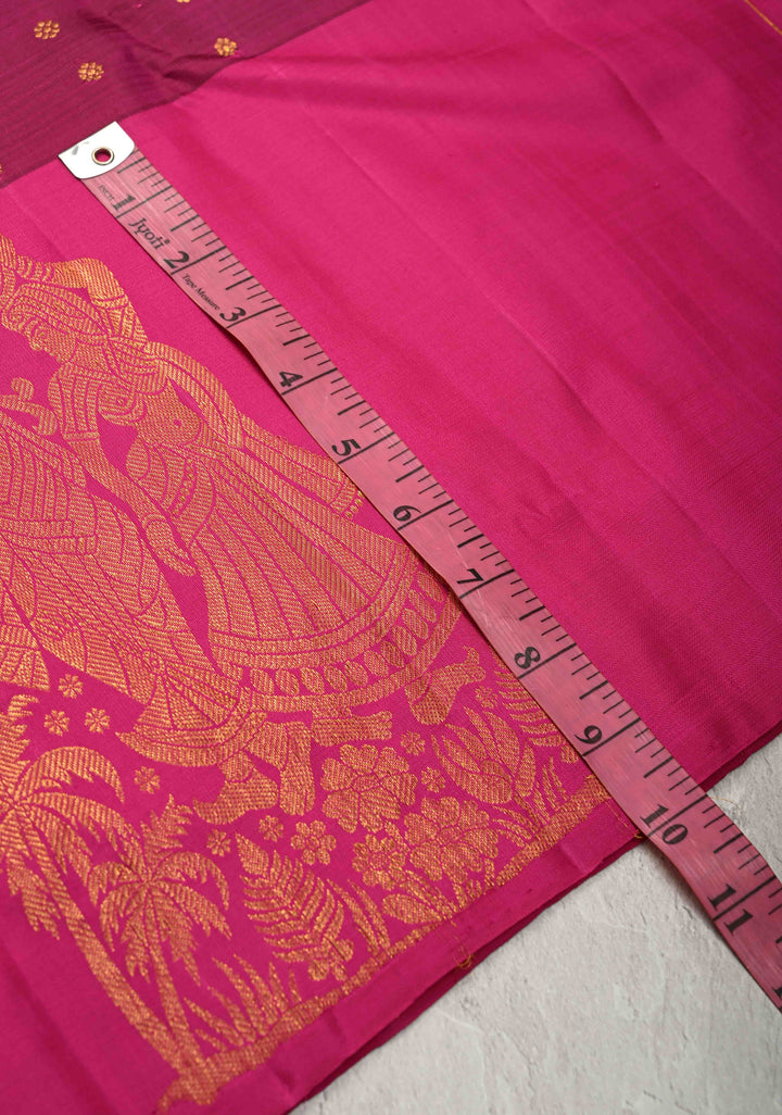 Pansy Purple Kanjivaram Pure Silk Saree with zari Butti and Distinct Radha Krishna Motifs on Border | SILK MARK CERTIFIED