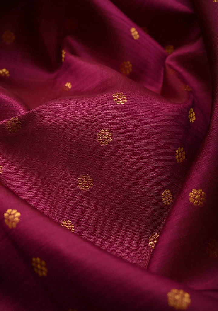 Pansy Purple Kanjivaram Pure Silk Saree with zari Butti and Distinct Radha Krishna Motifs on Border | SILK MARK CERTIFIED