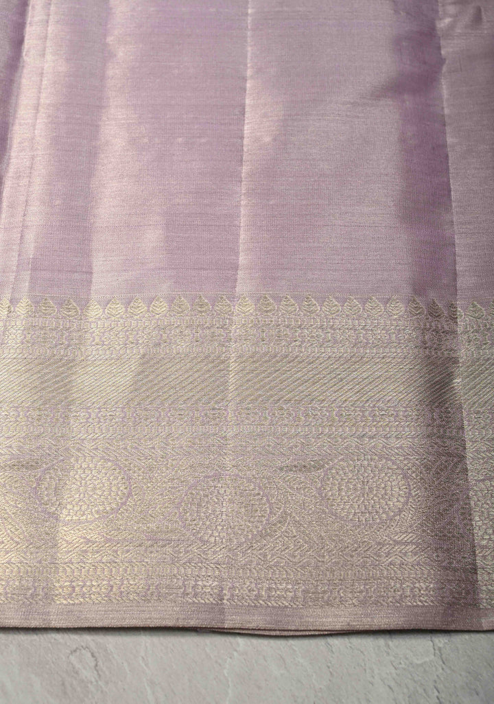 Lilac Floral Brocade Kanjivaram Pure Silk Saree with Zari Border | SILK MARK CERTIFIED