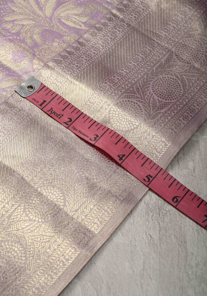Lilac Floral Brocade Kanjivaram Pure Silk Saree with Zari Border | SILK MARK CERTIFIED