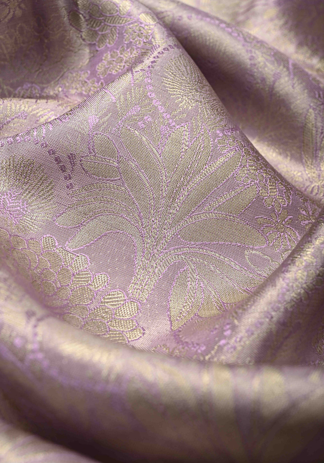 Lilac Floral Brocade Kanjivaram Pure Silk Saree with Zari Border | SILK MARK CERTIFIED