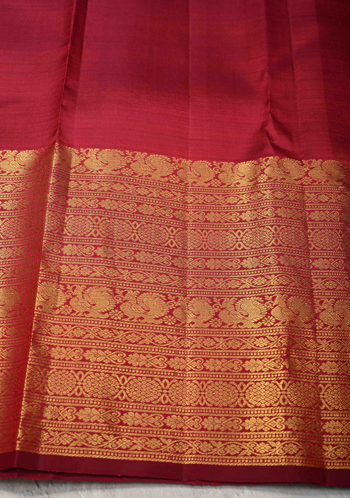 Green Gold Dual tone Pure Kanjivaram Silk Saree with Mandala Motifs and Wide Zari Border | SILK MARK CERTIFIED